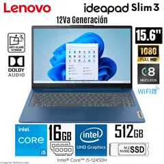 LENOVO - Laptop Lenovo IdeaPad Slim 3 15IAH8 Intel Core i5-12450H 16GB RAM 512GB SSD 15.6” FHD - 83ER001DLM