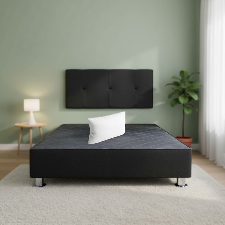 Cama tapizada Brisa - 1.5 Plz - Tela Antifluido negro + Almohada