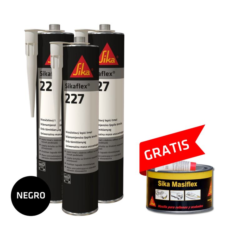 Pack 3 Sellador Automotriz Sikaflex®-227 Negro x 300 ml + GRATIS Masilla Masiflex 600 g Negro