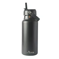 WECOOL - Botella Térmica Negro 1000ml con Pico Deportivo Hermética y Resistente