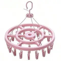 GENERICO - COLGADOR PLEGABLE GIRATORIO CON 24 GANCHOS - COLOR ROSADO