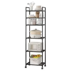 GENERICO - Estante Organizador de Cocina 6 Niveles con Ruedas 170x42x32cm - Negro