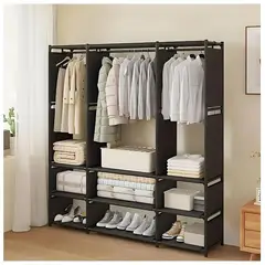 GENERICO - Ropero Colgador Organizador de Ropa 3 Cuerpos 170x130x36 - Negro - M