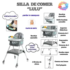 EBABY - SILLA DE COMER PLEGABLE LULU GRIS + OBSEQUIO PLATO PARA NIÑO