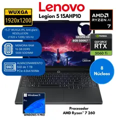LENOVO - Laptop Lenovo Legion 5 AMD Ryzen™ 7 260 RAM 16 GB SSD 1 TB 15.3"WUXGA RTX 5060 8 GB Windows 11 PRO