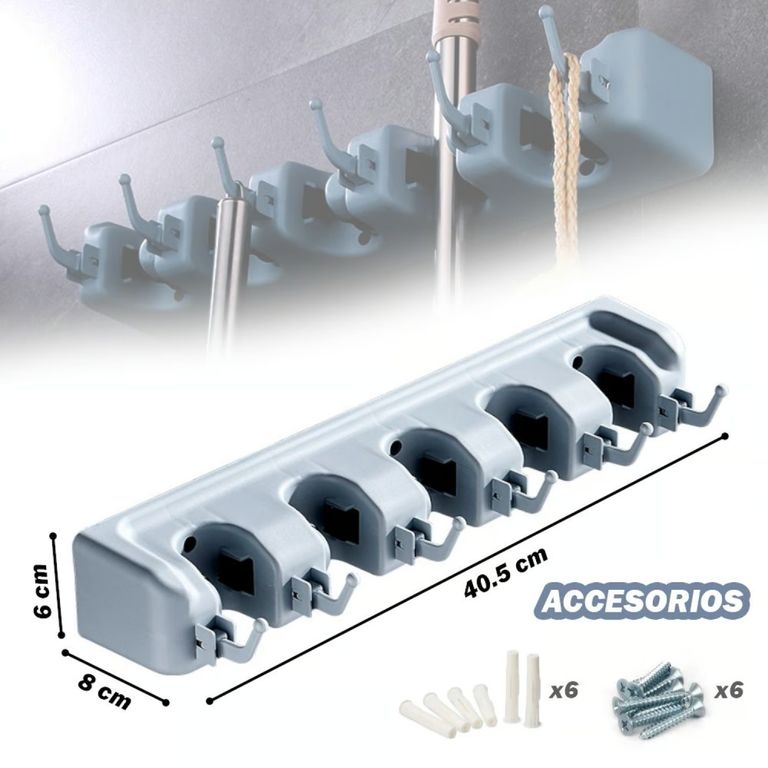 Organizador De Escobas Pl18V Con Ganchos Plegables Y Resistente