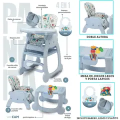CAM - Silla de comer Carpeta Panda 4 en 1 Celeste