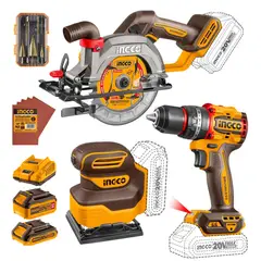 INGCO TOOLS - Combo taladro percutor 66nm + sierra circular + lijadora 20v Ingco