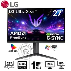 LG - Monitor LG 27 IPS 180Hz 1ms FHD G-Sync FreeSync - Gaming UltraGear