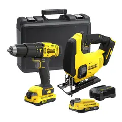 STANLEY - Taladro percutor + sierra caladora 20v + 2 baterias y cargador