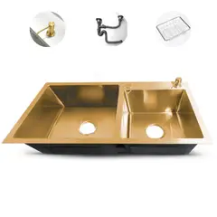 FRATELLI - LAVADERO DE COCINA ACERO DOBLE POZA DORADO PRM-7843G