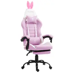PLAYPRO - Silla Gamer con Masajeador Lumbar X1 Rosado Bunny Base Metal