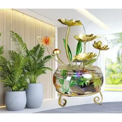 GENERICO - FUENTE DE AGUA CASCADA HOJA DE ORO ADORNO DE MESA