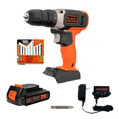 BLACK+DECKER - Taladro Atornillador Black & Decker BCD702C1 20v + Set 9Pzs