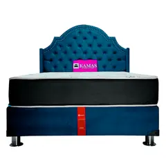 KAMAS - DORMITORIO 2 PLAZAS RUCAY + CABECERA PEDESTAL CORONA - COBALTO