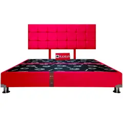 KAMAS - CAMA TARIMA KING + CABECERA AÉREA CUADROS 1 - ROJO