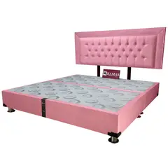 KAMAS - CAMA TARIMA KING + CABECERA AÉREA CAPITONEADO CON MARCO - PALO ROSA
