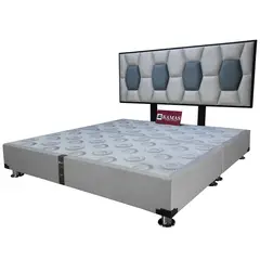 KAMAS - CAMA TARIMA KING + CABECERA AÉREA BLOQUES HEXA - BLANCO CON GRIS