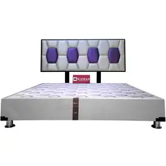 KAMAS - CAMA TARIMA KING +CABECERA AÉREA BLOQUES HEXA-BLANCO CON VIOLETA