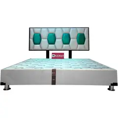 KAMAS - CAMA TARIMA KING +CABECERA AÉREA BLOQUES HEXA-BLANCO Y ESMERALDA