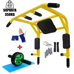 HOLGU - Barra Calistenia 15 en 1 Amarilla + Rueda AB + Guantes gratis