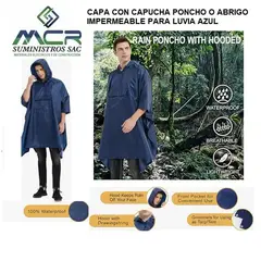 GENERICO - CAPA CON CAPUCHA O PONCHO PVC IMPERMEABLE PARA LLUVIA AZUL CON BOLSILLO