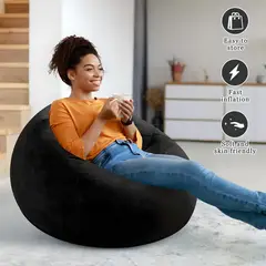 GENERICO - SILLÓN SOFÁ CAMA PUFF CON REPOSA PIES INFLABLE TERRAZA NEGRO