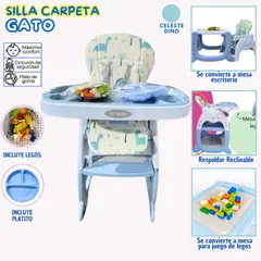 HI BABY - Silla de comer Carpeta Reclinable Gato Celeste Dino