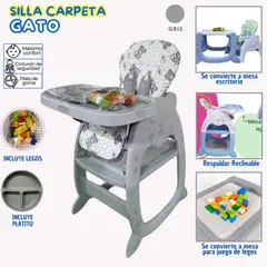 HI BABY - Silla de Comer para Bebé Carpeta Gato Gris