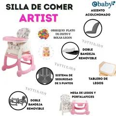EBABY - SILLA DE COMEDOR ESCRITORIO ARTIST ROSADO 4 EN 1 + OBSEQUIO PLATITO PARA NIÑO Y 1 BOLSA DE LEGOS