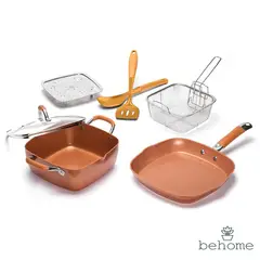 BEHOME - Set De Olla Y Sartén Copper Cobre 7 Piezas