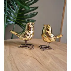 GENERICO - Adorno Pack De 2 Pajaritos Dorados con Patitas De Metal