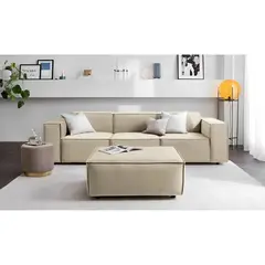 GENERICO - SECCIONAL MIA 3 CURPOS + 1 BANQUETA -TELA ANTI FLUIDO - BEIGE