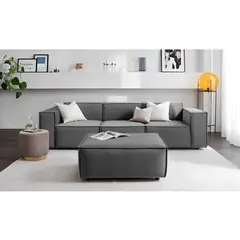 GENERICO - SECCIONAL MIA 3 CURPOS + 1 BANQUETA TELA ANTI FLUIDO GRIS