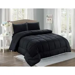 GENERICO - EDREDÓN PLUMON QUEEN 2.5 PLZAS SET DE 5 PIEZAS- NEGRO