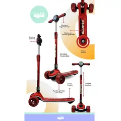 GENERICO - Scooter para niño con luces rojo