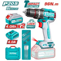 TOTAL TOOLS - Taladro Atornillador Percutor BL 96nm 20v Equipo Completo- TIDLI20968
