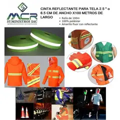 GENERICO - CINTA REFLECTANTE PARA ROPA TELA 2.5 " o 6.5 CM DE ANCHO X100 METROS DE LARGO