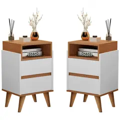 DIBA MUEBLES - Velador x2 Unidades Ageta Madera 40x30x70 Cm con Cajones Diba Muebles