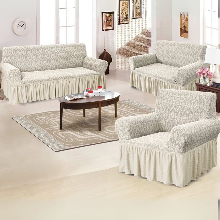 Funda de mueble 3-2-1 alto relieve diamante - Crema