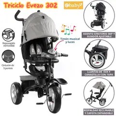 EVEZO - Triciclo de lujo giratorio musical con luces 320EV Gris