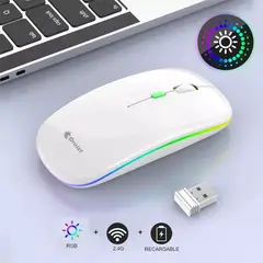 DREIZT - Mouse Inalámbrico Recargable LED RGB GR270025 Blanco