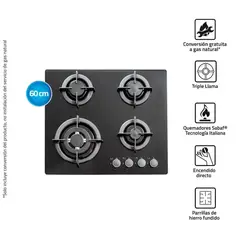 INDURAMA - Encimera Multigas 4 Quemadores Negro EGI-604VDNEG