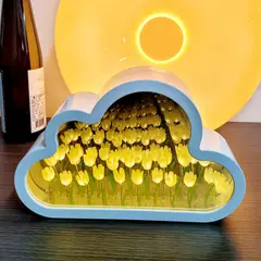 GENERICO - Lampara Espejo Nube Tulipan Infinito Amarillo USB