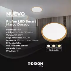 DIXON - Panel Plafon Led Smart 48W Deco Tricolor 3600Lm Dorado
