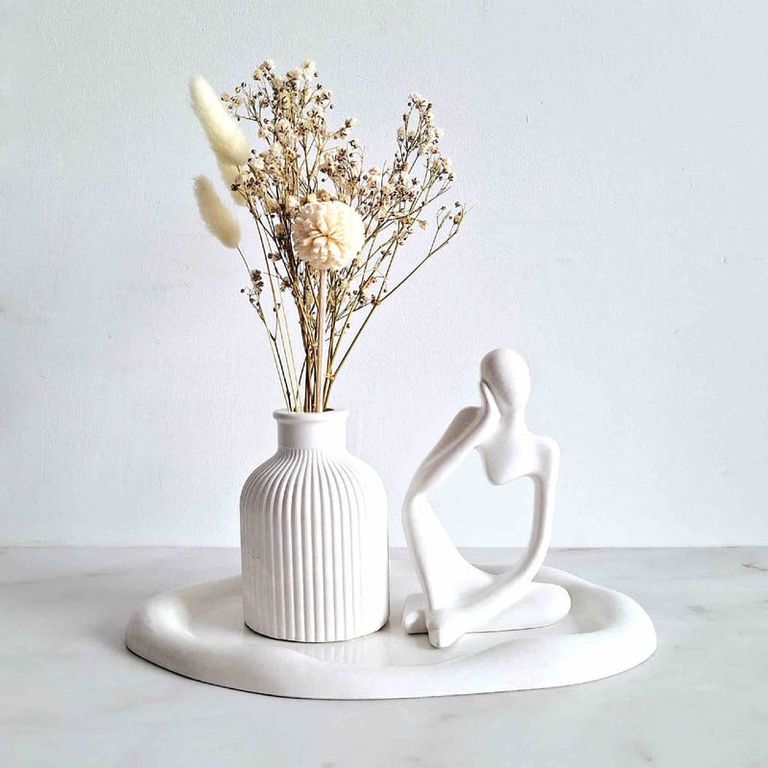 Set Adornos Base - Florero & Escultura + Flores preservadas