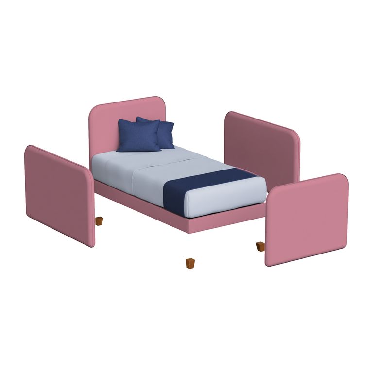 CAMA MONTESSORI TAPIZADA EVOLUTIVA DESARMABLE + PATAS ROSADO 1 PLZ