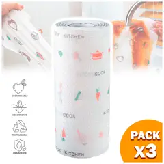 KELLER - Pack X3 Papel Toalla Limpieza Rollo Absorbente Reutilizable