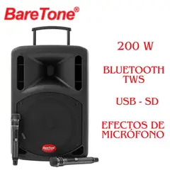 BARETONE - Parlante Portátil MAX12EX 200W TWS USB Efectos de micrófono