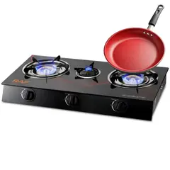 OEM - Cocina Estufa de Gas de Vidrio Templado 3Hornillas